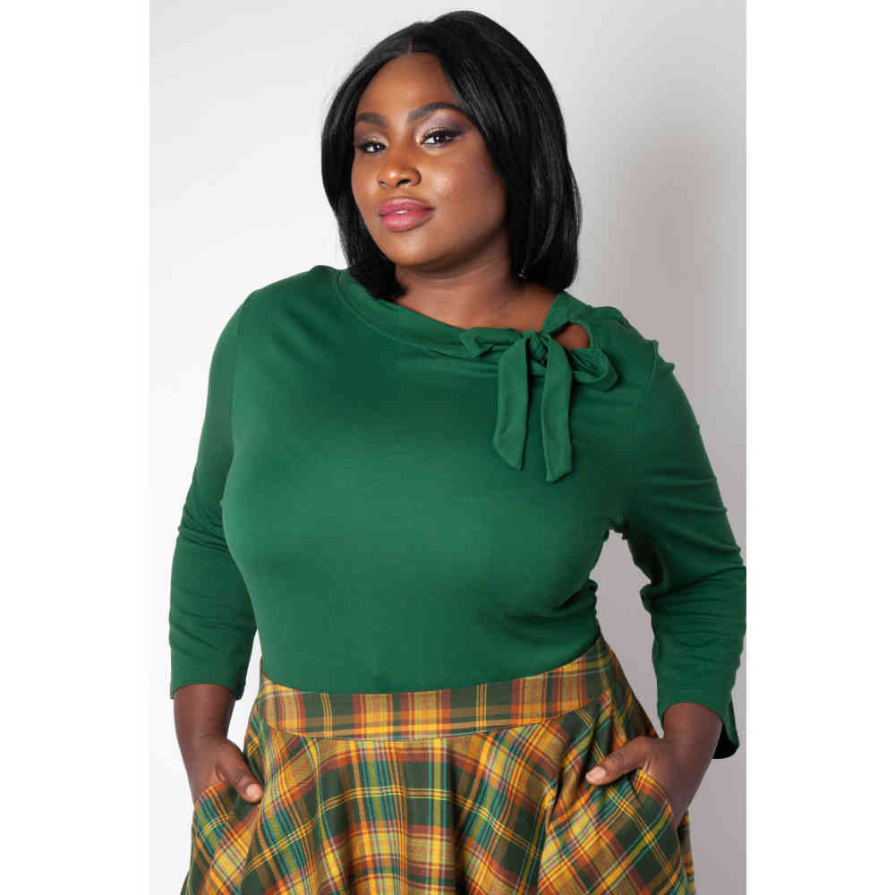Voodoo Vixen - Melanie Green Tie Neck Top à manches longues - Vert